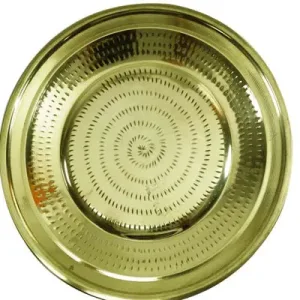 Navarathri Round Brass pooja thali set Tray Items Plate Pottu Prath - 9 inches