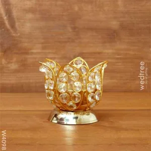 Decorative Lotus shaped Crystal and Brass Diya 3 inch