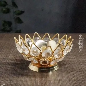 Decorative bowl shaped Crystal and Brass flower diya 2.2 inch