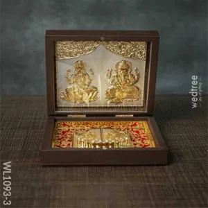 Gold Plated Prayer Box Small - Lakshmi Ganesh