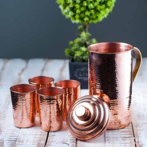 Zishta Copper Jug with 4 Copper Glasses