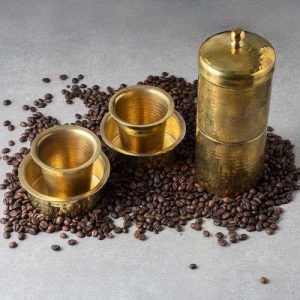 Zishta Brass Coffee Filter Medium with 2 Brass Davara Tumbler
