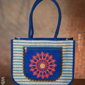 Jute Bag - Horizontal Stripes with Warli print