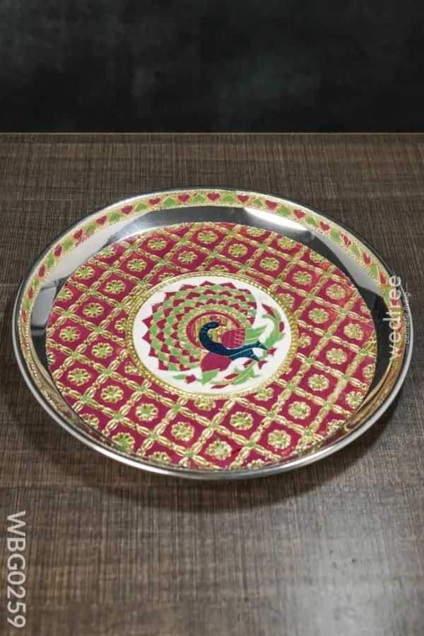 meenakari-round-plate-with-peacock-design-10inches-wbg0259-trays-plates-614