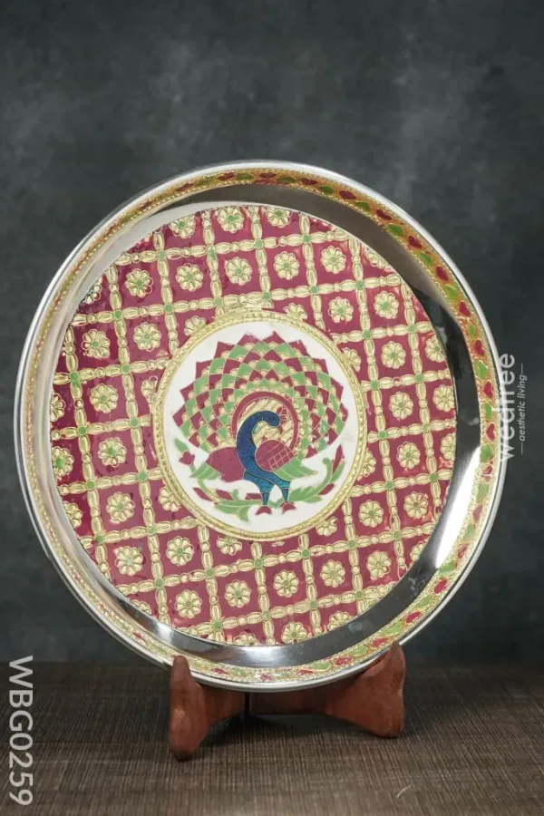 meenakari-round-plate-with-peacock-design-10inches-wbg0259-trays-plates-791