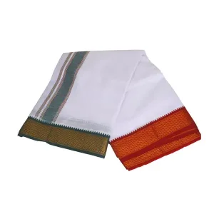 Veshti- 9 x 5 Yards | Ten Kan MayilKan Design Dhoti for Men/ White Colour