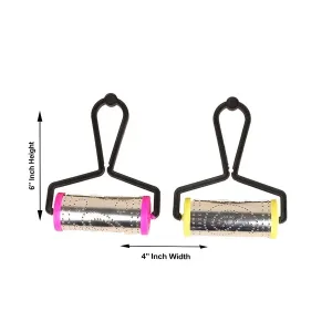 Rangoli Roller Set - 2 Pieces - 6.5 Inch | Making Unique & Beautiful Kolam/ Plastic Hand Holder/ Silver