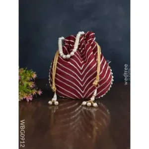 Potli Bag with Golden Lace Work and Pearl Handle