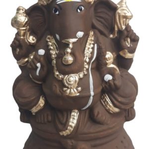 Ganapati Gundu - Clay - 10.5 Inch Gold | Giri Doll | Clay | Idol | Eco Friendly Ganesh Murti