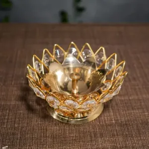 Decorative Bowl shaped Crystal and Brass Flower Diya