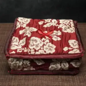 Jewel Pouch with Printed Golden Floral Design and Bow