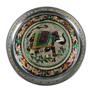 Elephant Meenakari Pooja Plate - 9 inch