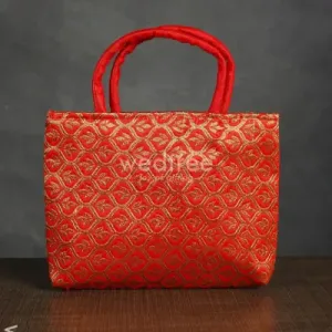 Hand Bag Raw Silk with Golden Leaf Design - W2746