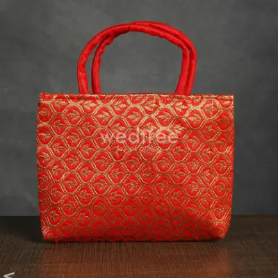 Hand Bag Raw Silk with Golden Leaf Design - W2746_1