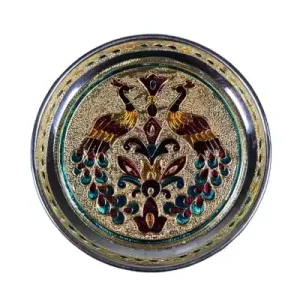 Meenakari Pooja Plate - Peacock Pair design - Stainless Steel