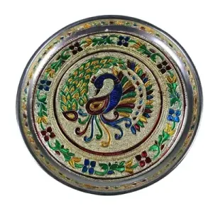 Peacock Meenakari Pooja Plate - 9 inch -3