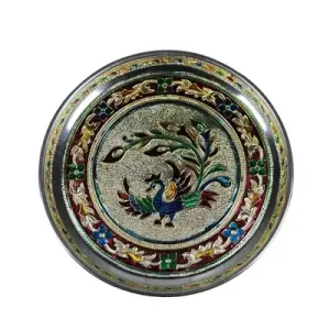 Stainless Steel Pooja Plate - Peacock and Floral design