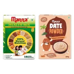 Manna Health Mix 500g and Manna Date Powder 200g Combo Pack | All Natural Kids Nutrition Drink + All Natural Sweetner For Kids