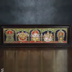 Tanjore Painting - Balaji-Gajalakshmi-Ganesha-Saraswathi-Murugan - Flat (Gold Foil) - 40x10 inch (5 in 1) - WL2464