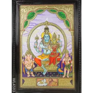 Tanjore Painting - Shiv Parivar - Flat (Gold Foil) - 3x2 ft - WL4593